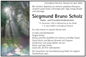 Todesanzeige von Siegmund Bruno Scholz von Trauer.de