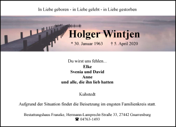 Todesanzeige von Holger Wintjen von Trauer.de