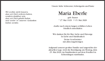 Todesanzeige von Maria Eberle von trauer.de