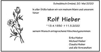 Todesanzeige von Rolf Hieber von Trauer.de