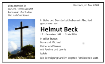 Todesanzeige von Helmut Beck von trauer.de