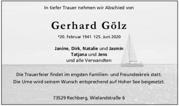 Todesanzeige von Gerhard Gölz von Trauer.de