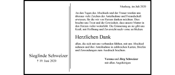 Todesanzeige von Sieglinde Schweizer von trauer.de