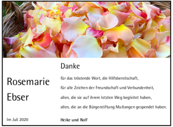 Todesanzeige von Rosemarie Ebser von Trauer.de