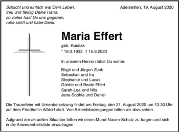 Todesanzeige von Maria Effert von trauer.de