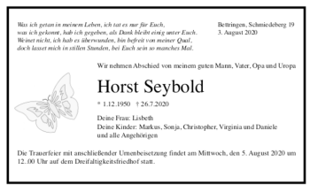Todesanzeige von Horst Seybold von trauer.de