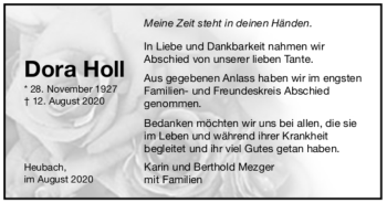 Todesanzeige von Dora Holl von trauer.de