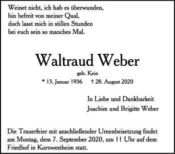 Todesanzeige von Waltraud Weber von Trauer.de