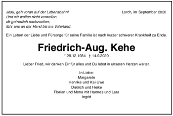 Todesanzeige von Friedrich-Aug. Kehe von Trauer.de