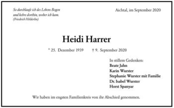 Todesanzeige von Heidi Harrer von Trauer.de
