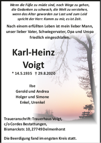 Todesanzeige von Karl-Heinz Voigt von trauer.de