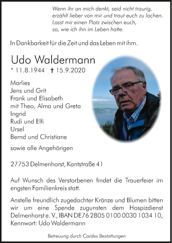 Todesanzeige von Udo Waldermann von Trauer.de