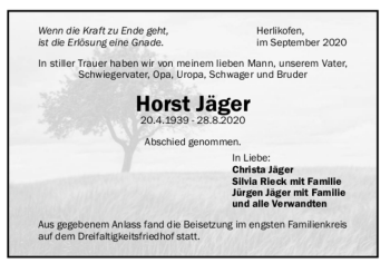 Todesanzeige von Horst Jäger von trauer.de