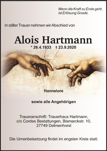 Todesanzeige von Alois Hartmann von trauer.de