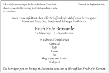 Todesanzeige von Erich Fritz Brösamle von Trauer.de