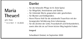 Todesanzeige von Maria Theuerl von Trauer.de