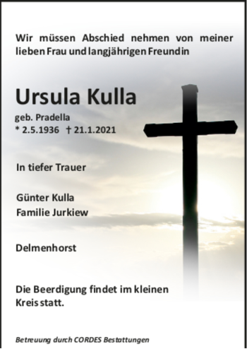 Todesanzeige von Ursula Kulla von trauer.de