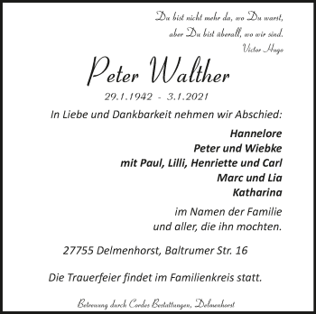 Todesanzeige von Peter Walther von TRAUER.DE
