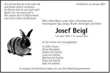 Todesanzeige von Josef Beigl von Trauer.de