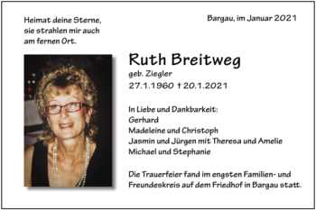 Todesanzeige von Ruth Breitweg von Trauer.de
