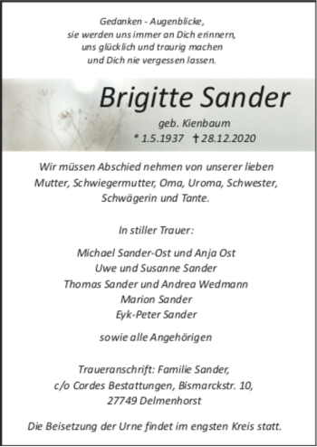 Todesanzeige von Brigitte Sander von trauer.de