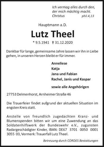 Todesanzeige von Lutz Theel von trauer.de