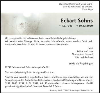 Todesanzeige von Eckart Sohns von Trauer.de