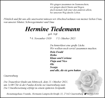 Todesanzeige von Hermine Tiedemann von Trauer.de