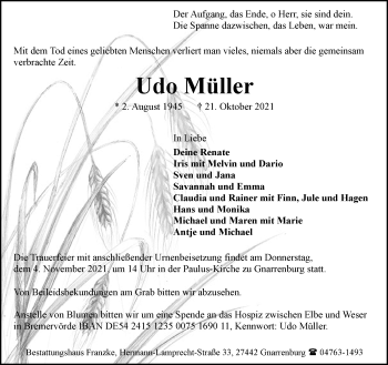 Todesanzeige von Udo Müller von Trauer.de