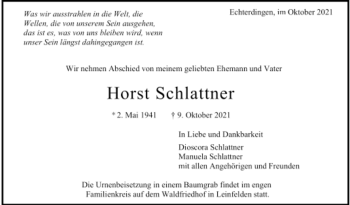 Todesanzeige von Horst Schlattner von Trauer.de