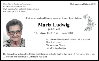 Todesanzeige von Maria Ludwig von Trauer.de