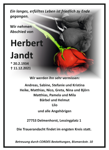 Todesanzeige von Herbert Jandt von trauer.de