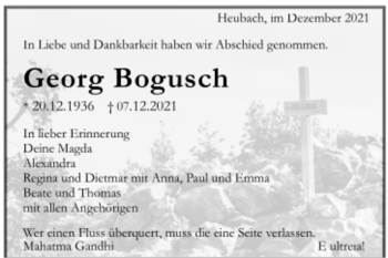 Todesanzeige von Georg Bogusch von Trauer.de