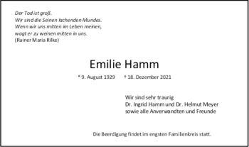 Todesanzeige von Emilie Hamm von trauer.de
