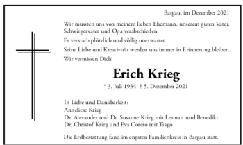 Todesanzeige von Erich Krieg von trauer.de