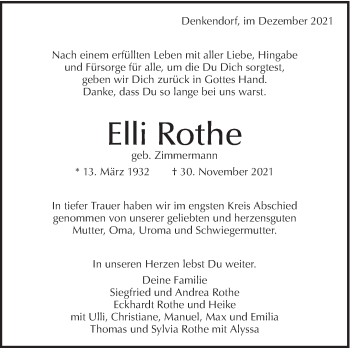 Todesanzeige von Elli Rothe von trauer.de