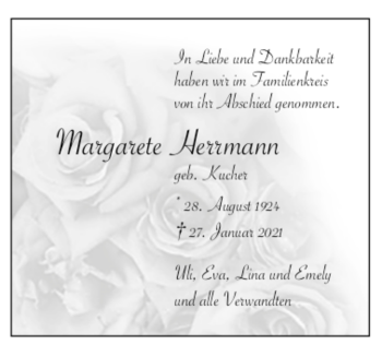 Todesanzeige von Margarete Herrmann von trauer.de
