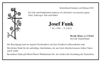 Todesanzeige von Josef Funk von trauer.de