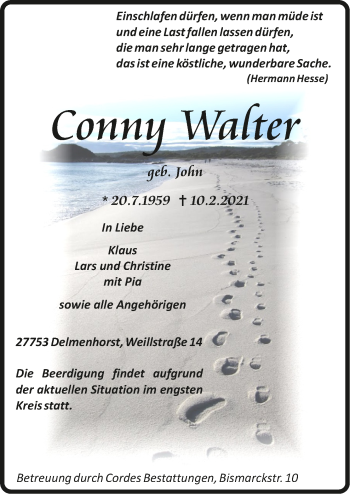 Todesanzeige von Conny Walter von Trauer.de