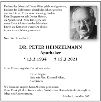 Todesanzeige von Peter Heinzelmann von Trauer.de
