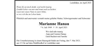 Todesanzeige von Marianne Hanau von Trauer.de
