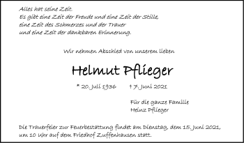 Todesanzeige von Helmut Pflieger von trauer.de