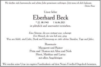 Todesanzeige von Eberhard Beck von trauer.de