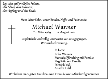 Todesanzeige von Michael Wanner von Trauer.de