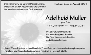 Todesanzeige von Adelheid Müller 