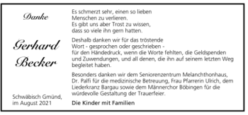 Todesanzeige von Gerhard Becker von Trauer.de