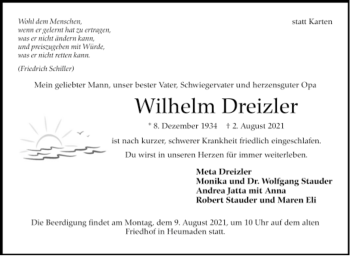 Todesanzeige von Wilhelm Dreizler von Trauer.de