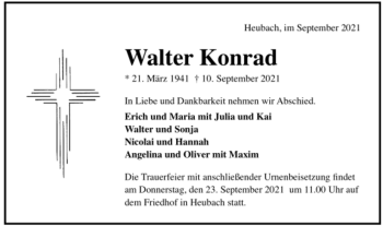 Todesanzeige von Walter Konrad von Trauer.de