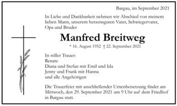 Todesanzeige von Manfred Breitweg von Trauer.de