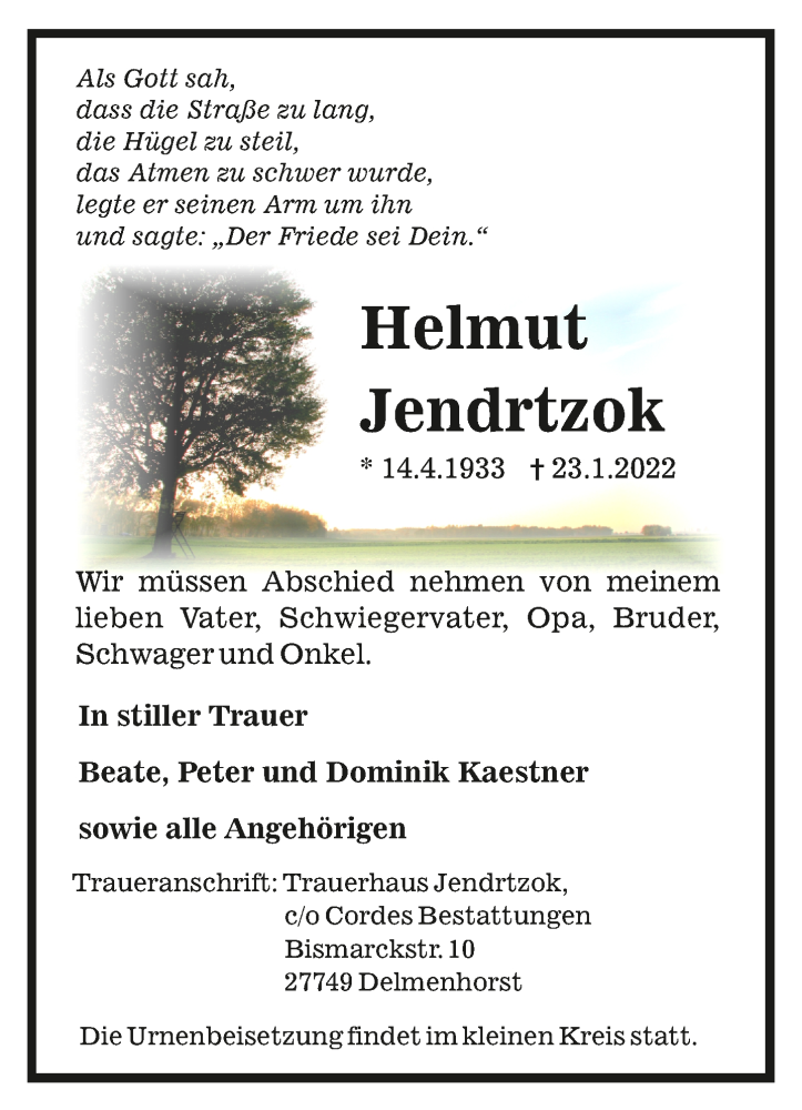  Traueranzeige für Helmut Jendrtzok vom 30.01.2022 aus trauer.de